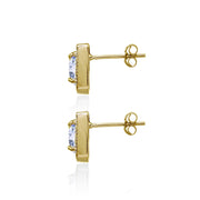 Yellow Gold Flashed Sterling Silver Cubic Zirconia Cushion-Cut Halo 10mm Stud Earrings