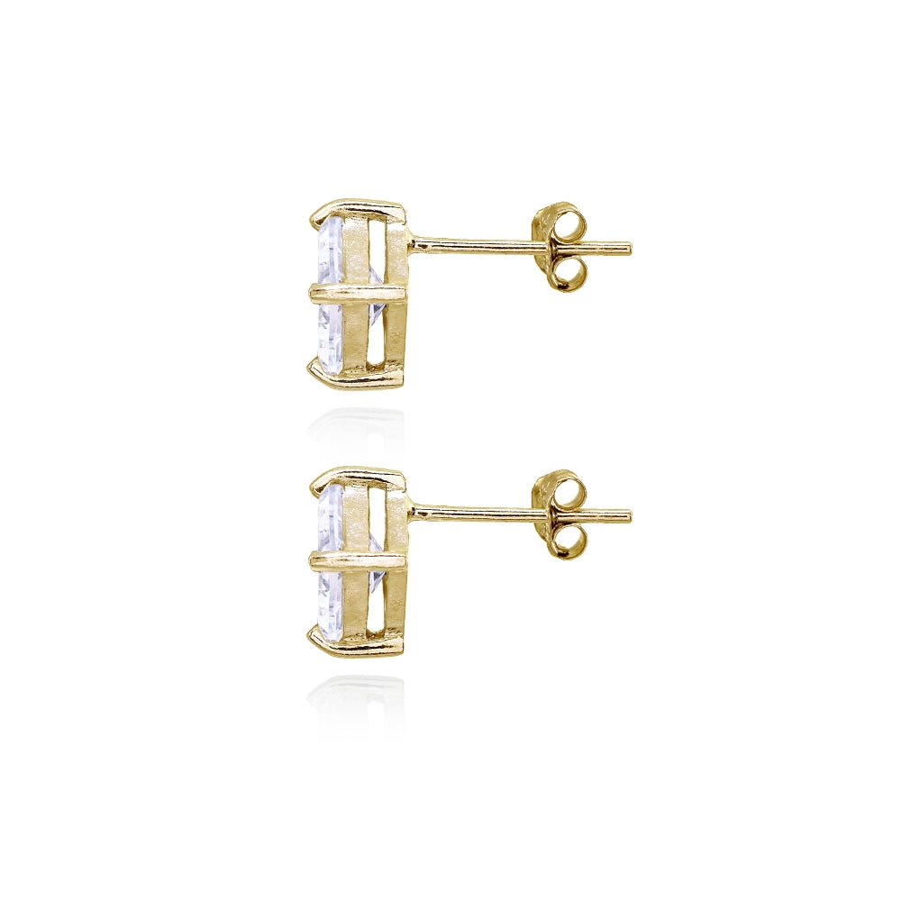 Yellow Gold Flashed Sterling Silver Cubic Zirconia Princess-Cut Checkerboard 10mm Stud Earrings-2