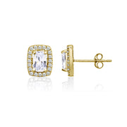 Yellow Gold Flashed Sterling Silver Cubic Zirconia Cushion-Cut Halo Stud Earrings