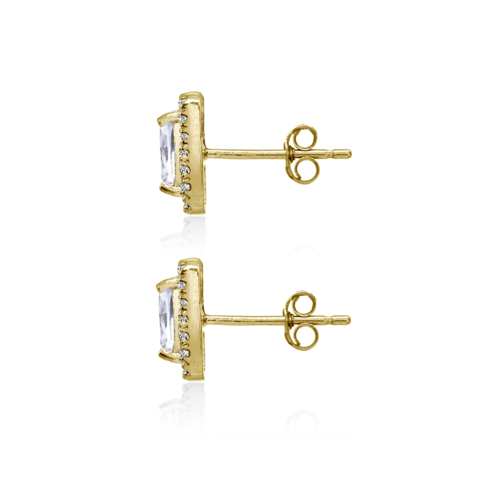 Yellow Gold Flashed Sterling Silver Cubic Zirconia Cushion-Cut Halo Stud Earrings-2