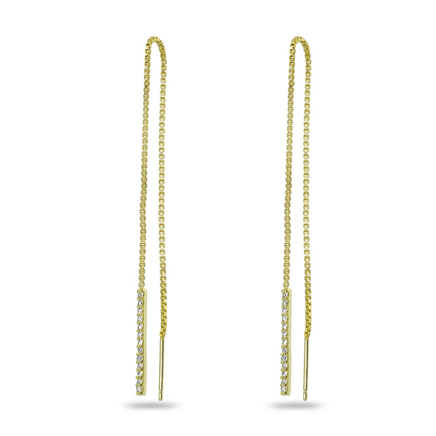 Yellow Gold Flashed Sterling Silver Cubic Zirconia Bar Dangle Chain Long Drop Wrap Tassel Threader Earrings