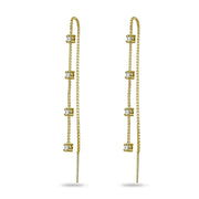 Yellow Gold Flashed Sterling Silver Cubic Zirconia Round Long Dangle Chain Drop Wrap Tassel Threader Earrings
