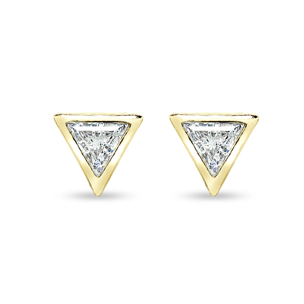 Yellow Gold Flashed Sterling Silver 6mm Triangle-Cut Bezel-Set Solitaire Stud Earrings Made with Swarovski Zirconia-2