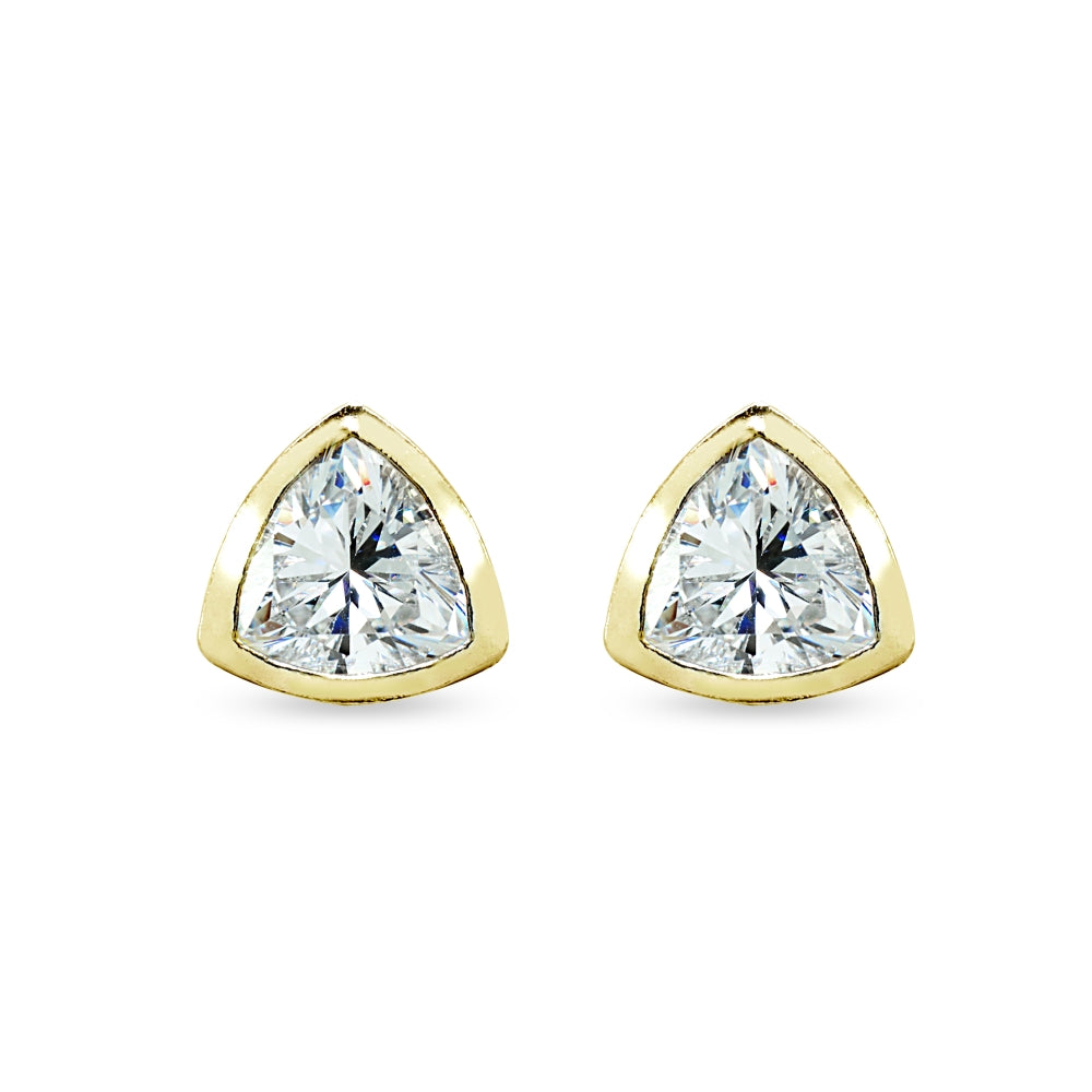Yellow Gold Flashed Sterling Silver 7mm Trillion-Cut Bezel-Set Solitaire Stud Earrings Made with Swarovski Zirconia-2