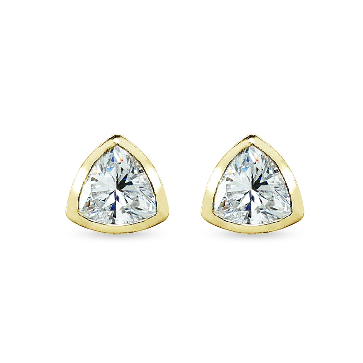 Yellow Gold Flashed Sterling Silver 7mm Trillion-Cut Bezel-Set Solitaire Stud Earrings Made with Swarovski Zirconia