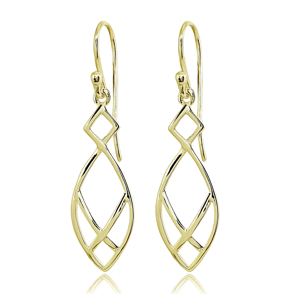 Yellow Gold Flashed Sterling Silver Polished Geometric Teardrop X Tie Dangle Earrings