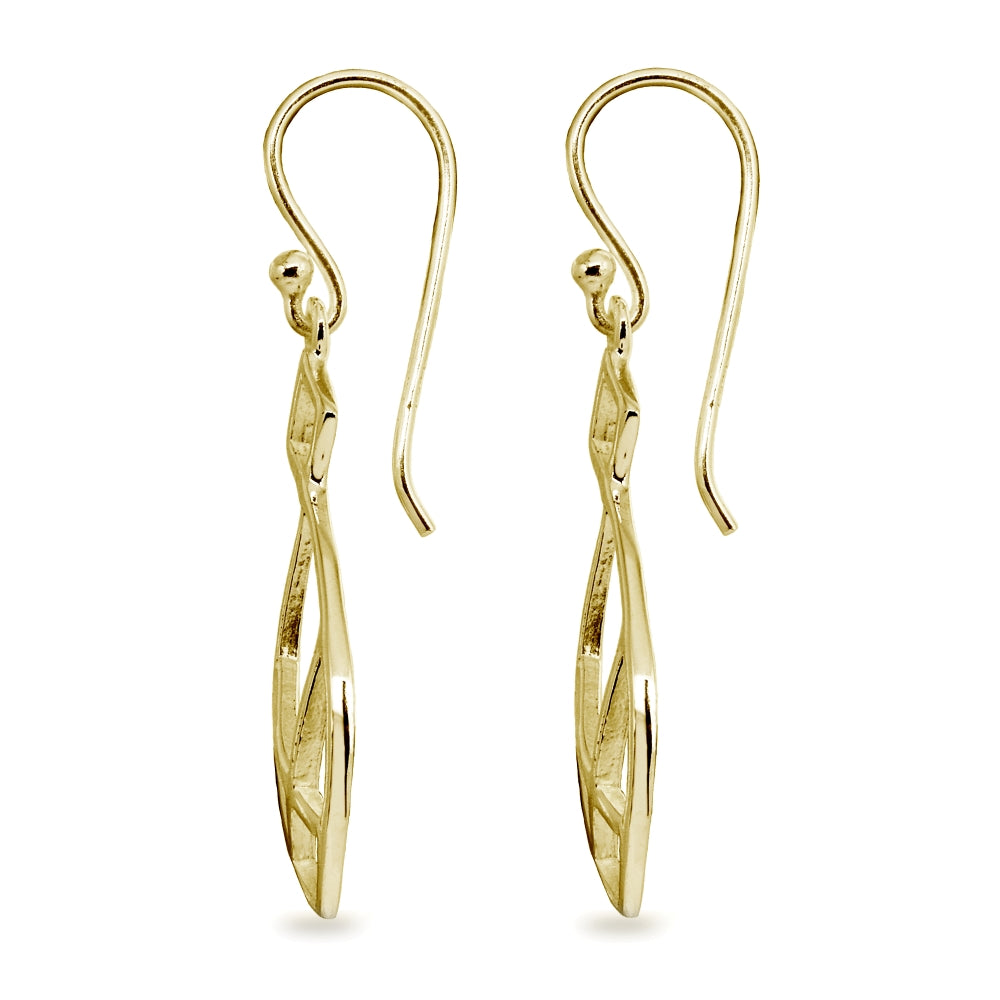 Yellow Gold Flashed Sterling Silver Polished Geometric Teardrop X Tie Dangle Earrings-2