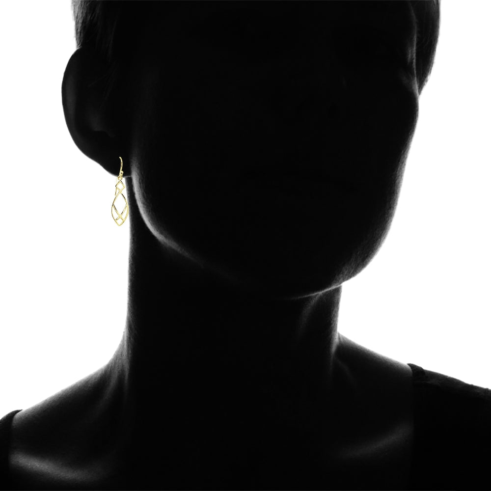 Yellow Gold Flashed Sterling Silver Polished Geometric Teardrop X Tie Dangle Earrings-3