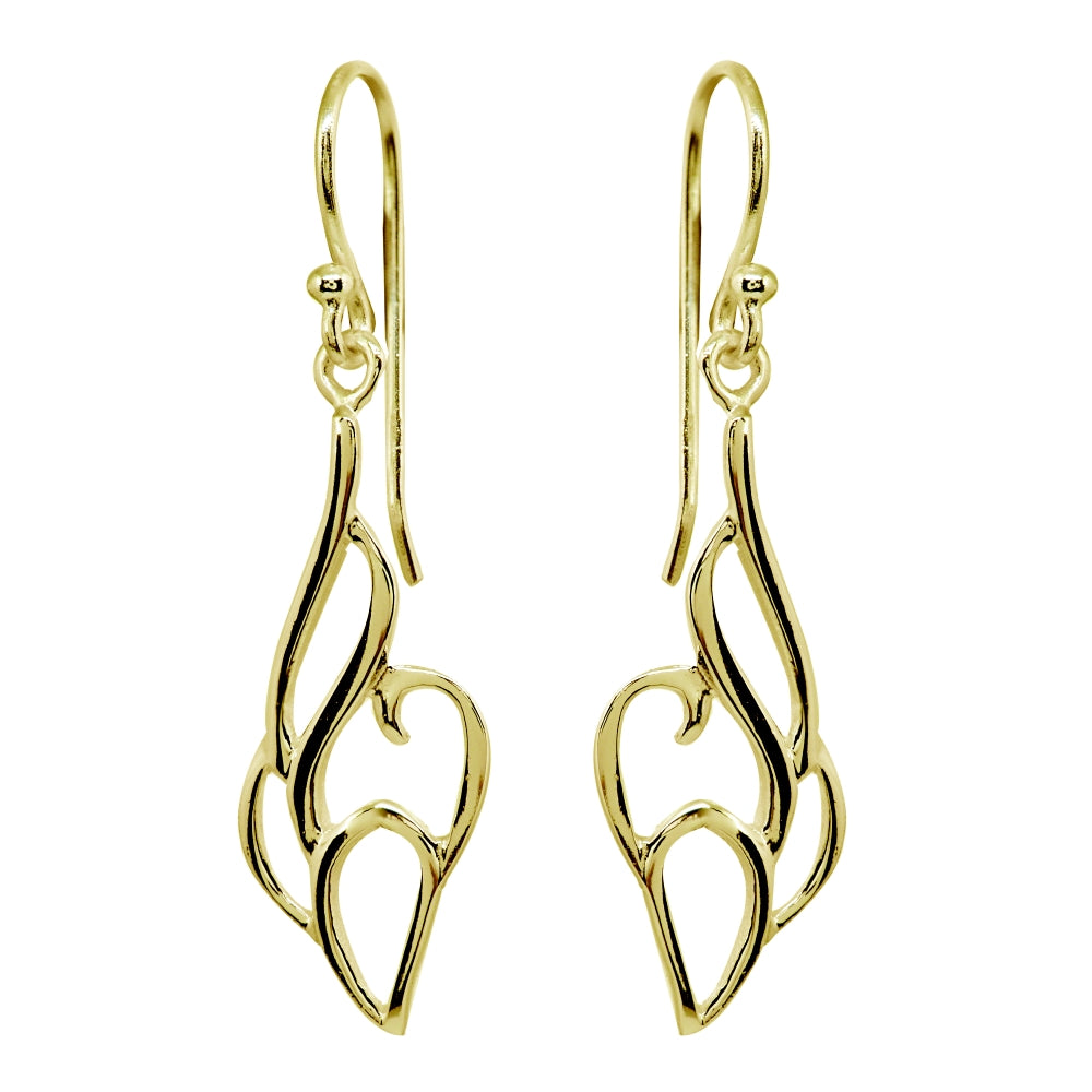 Yellow Gold Flashed Sterling Silver Polished Abstract Filigree Swirls Dangle Earrings
