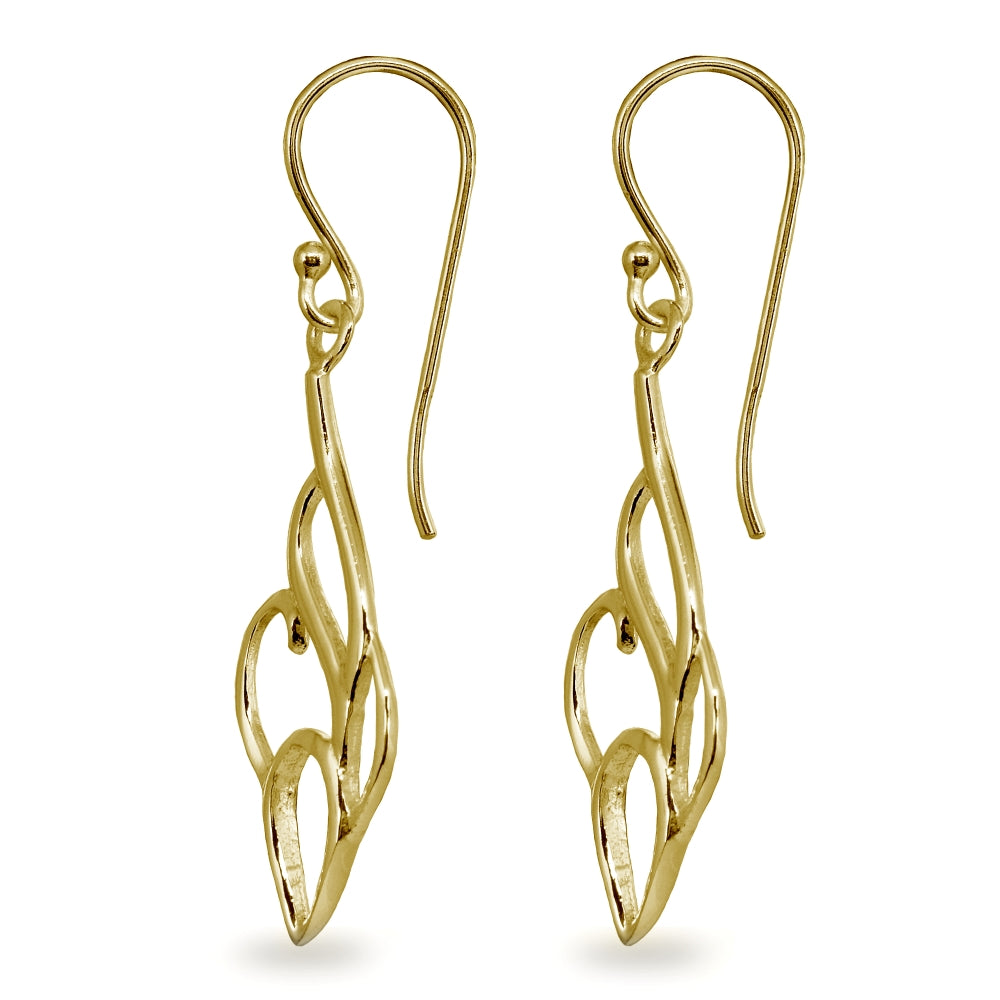 Yellow Gold Flashed Sterling Silver Polished Abstract Filigree Swirls Dangle Earrings-2