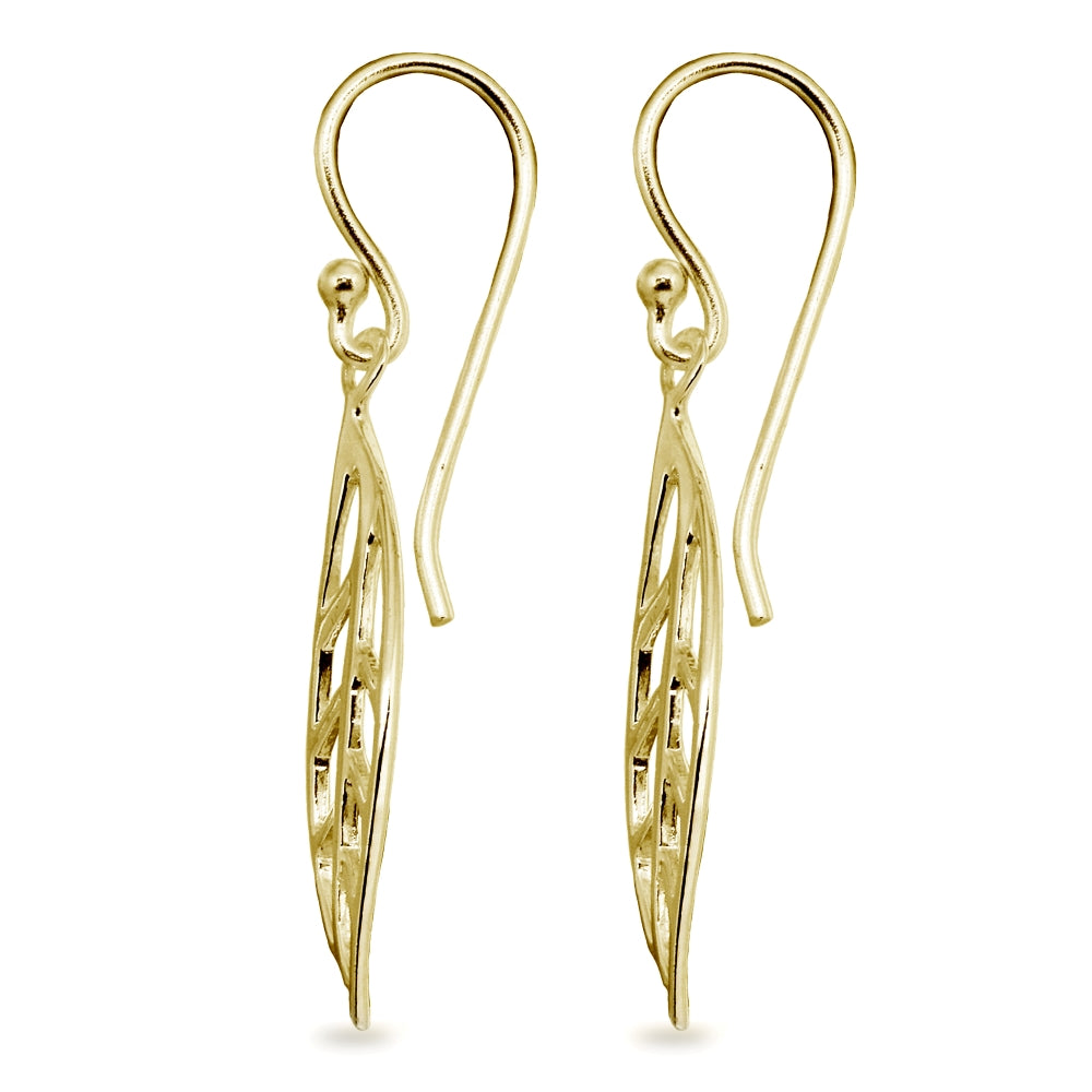 Yellow Gold Flashed Sterling Silver Polished Leaf Fall Autumn Dangle Earrings-2