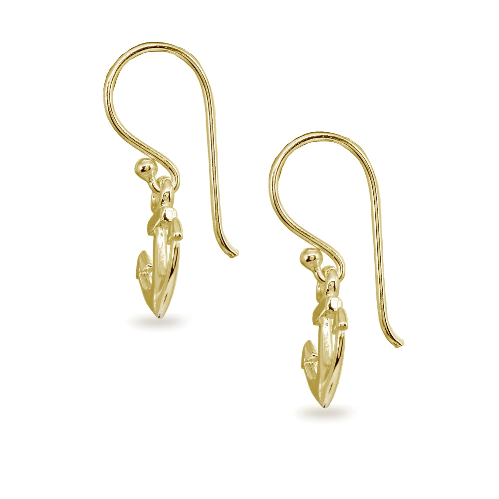 Yellow Gold Flashed Sterling Silver Polished Anchor Nautical Navy Dangle Earrings-2