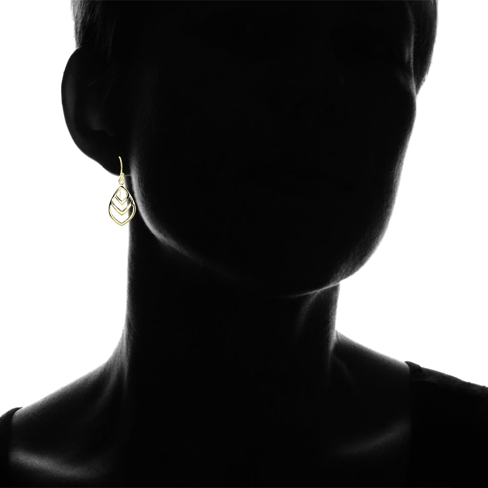 Yellow Gold Flashed Sterling Silver Polished V Chevron Leaf Nature Dangle Earrings-3