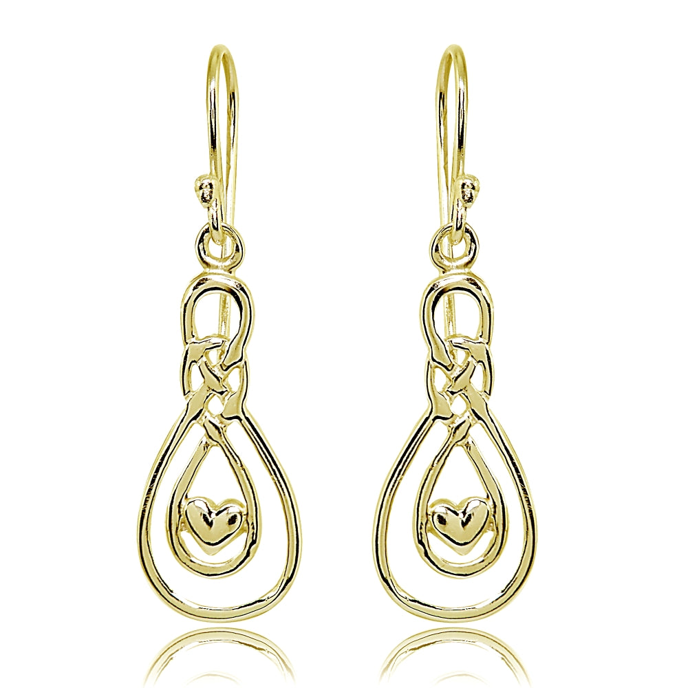 Yellow Gold Flashed Sterling Silver Polished Heart Double Infinity Dangle Earrings