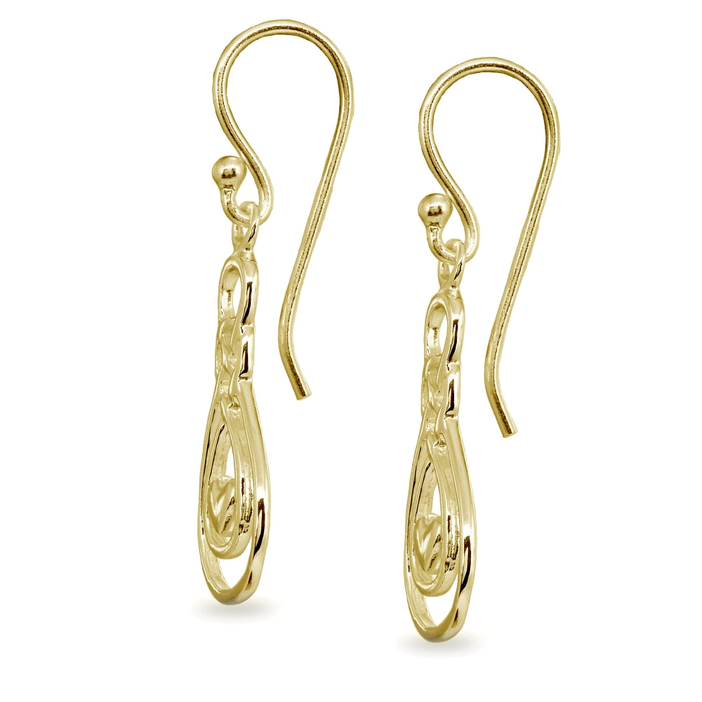 Yellow Gold Flashed Sterling Silver Polished Heart Double Infinity Dangle Earrings-2