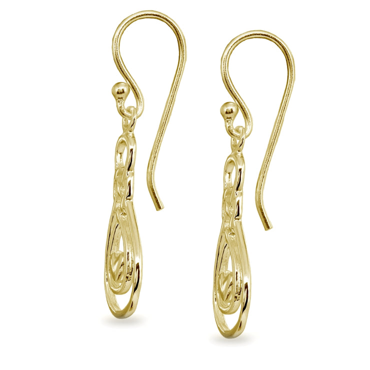 Yellow Gold Flashed Sterling Silver Polished Heart Double Infinity Dangle Earrings