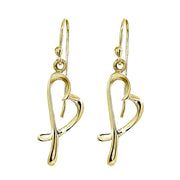 Yellow Gold Flashed Sterling Silver Polished Heart Love Dangle Earrings