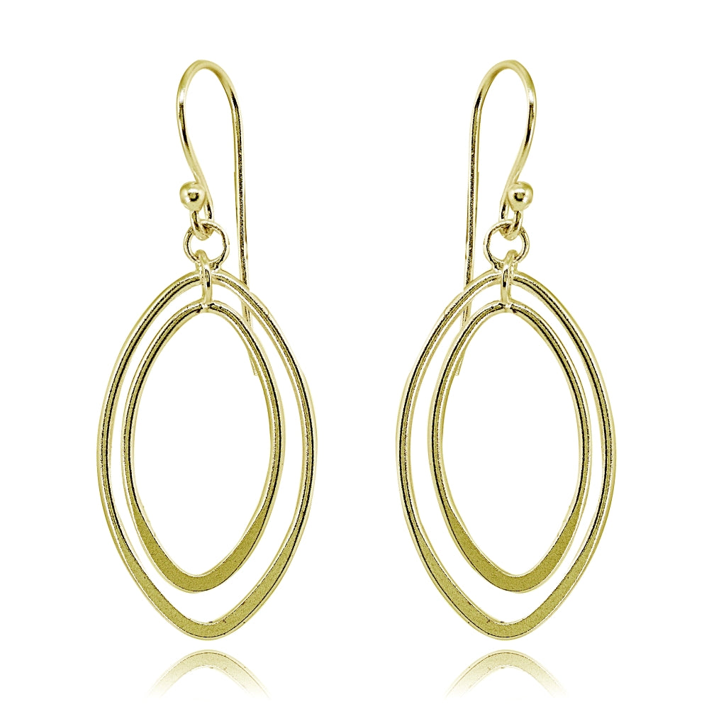 Yellow Gold Flashed Sterling Silver Polished Layered Almond Shape Dangle Earrings