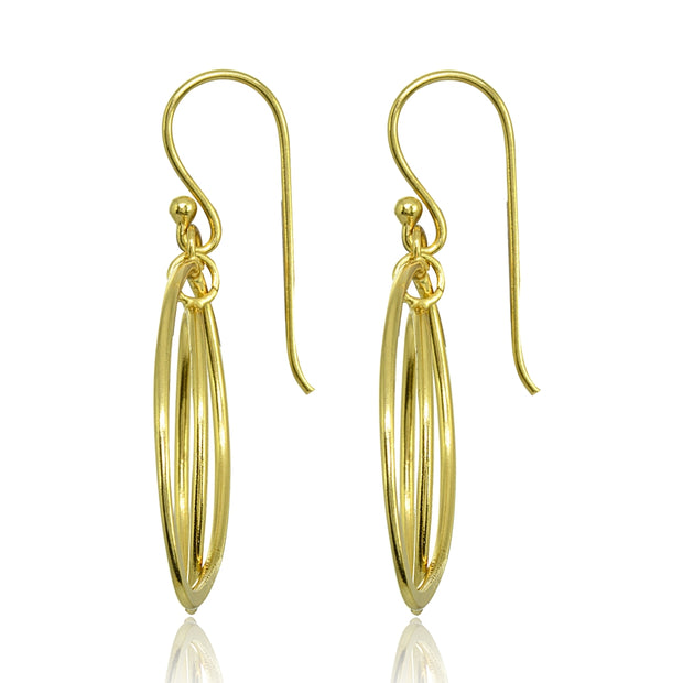 Yellow Gold Flashed Sterling Silver Polished Layered Almond Shape Dangle Earrings
