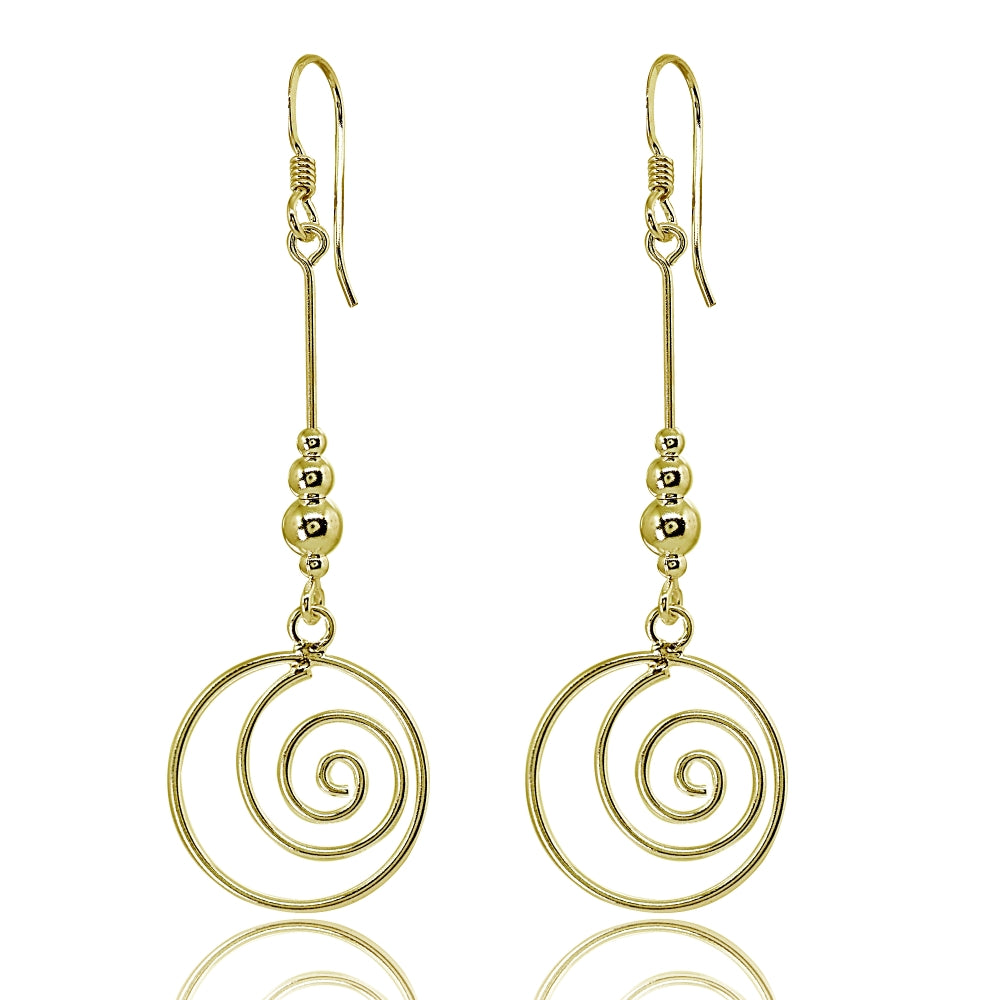 Yellow Gold Flashed Sterling Silver Polished Spiral Swirl Beads Long Dangle Earrings