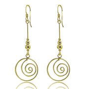 Yellow Gold Flashed Sterling Silver Polished Spiral Swirl Beads Long Dangle Earrings