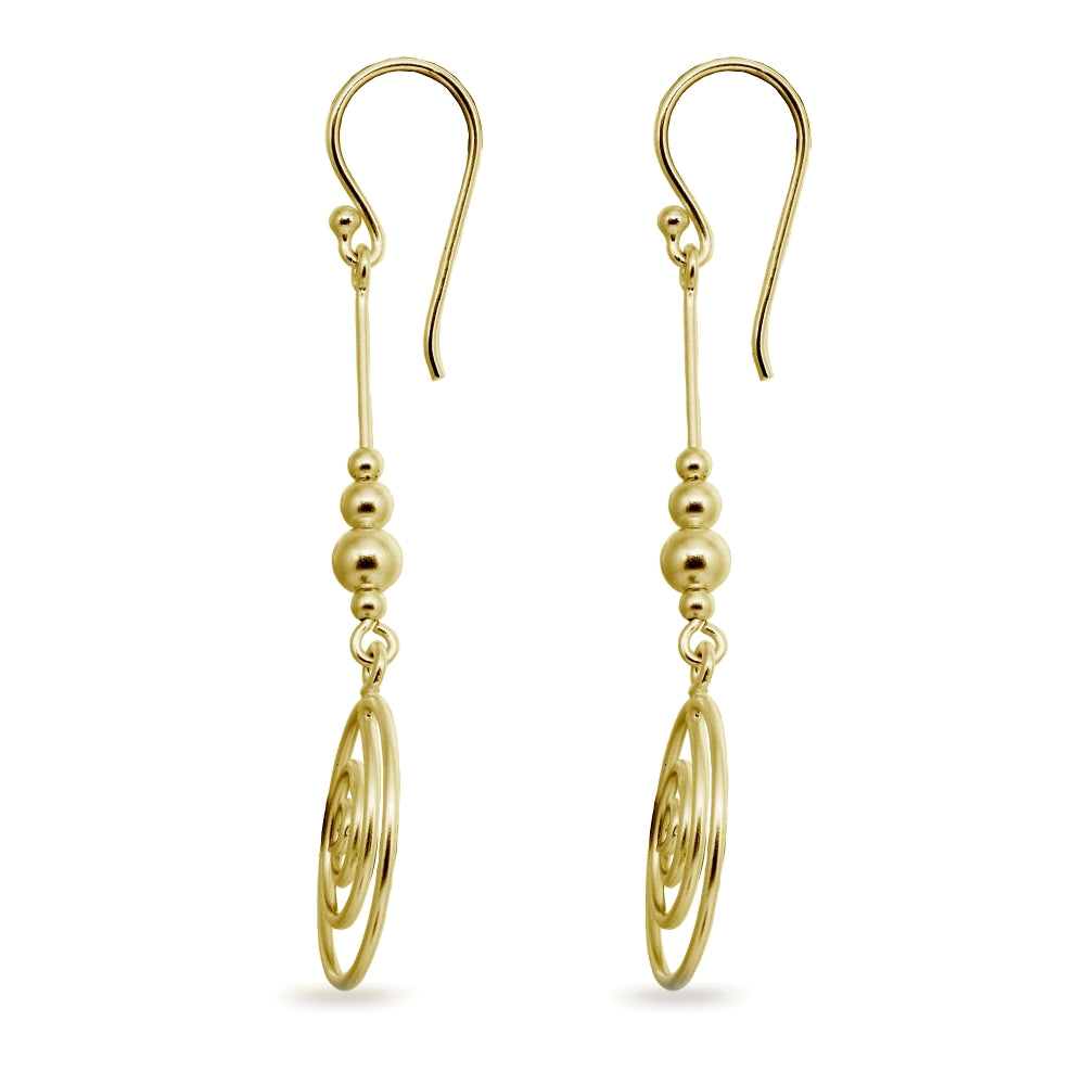 Yellow Gold Flashed Sterling Silver Polished Spiral Swirl Beads Long Dangle Earrings-2
