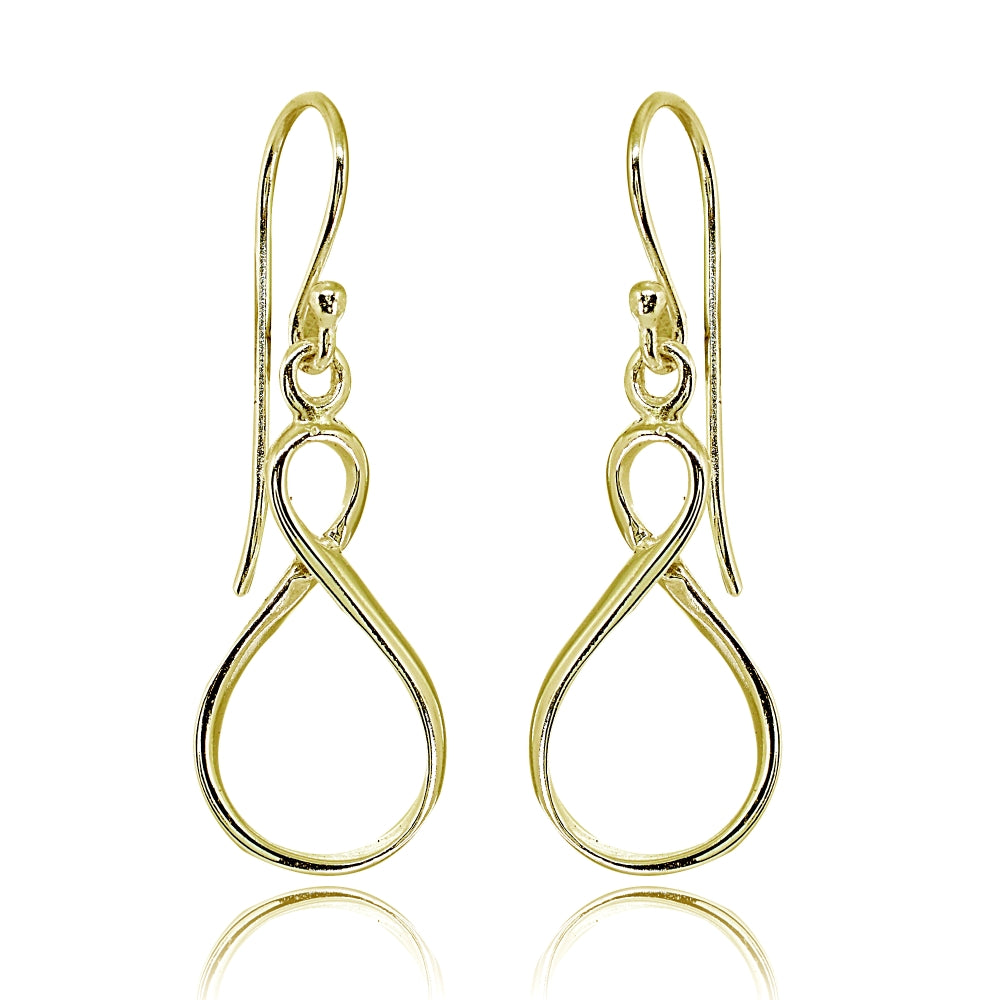 Yellow Gold Flashed Sterling Silver Polished Infinity Symbol Figure 8 Dangle Earrings