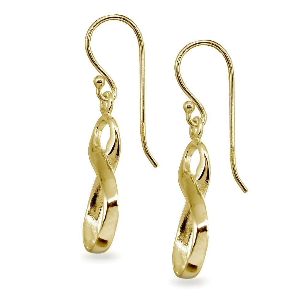 Yellow Gold Flashed Sterling Silver Polished Infinity Symbol Figure 8 Dangle Earrings-2