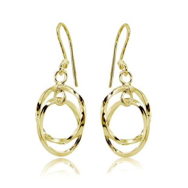 Yellow Gold Flashed Sterling Silver Polished Interlocking Twist Hoop Circles Dangle Earrings