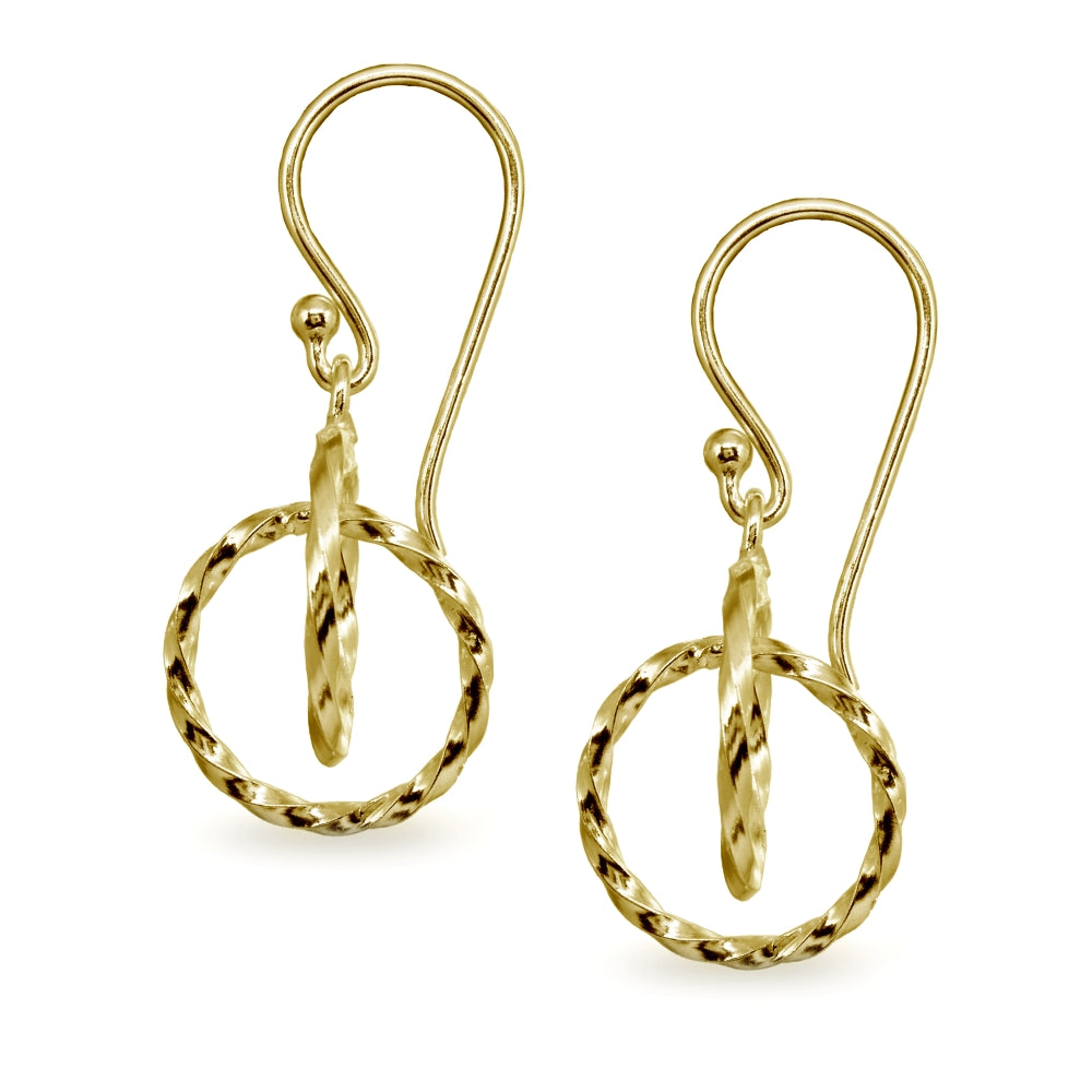 Yellow Gold Flashed Sterling Silver Polished Interlocking Twist Hoop Circles Dangle Earrings-2