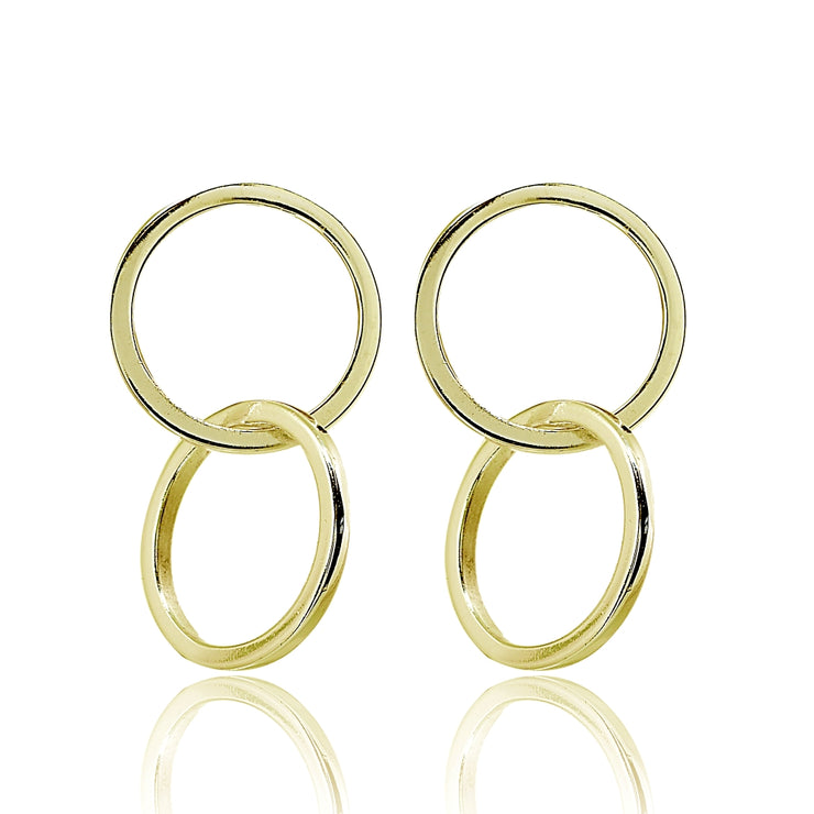Yellow Gold Flashed Sterling Silver Polished Interlocking Double Circle Frontal Hoop Drop Earrings