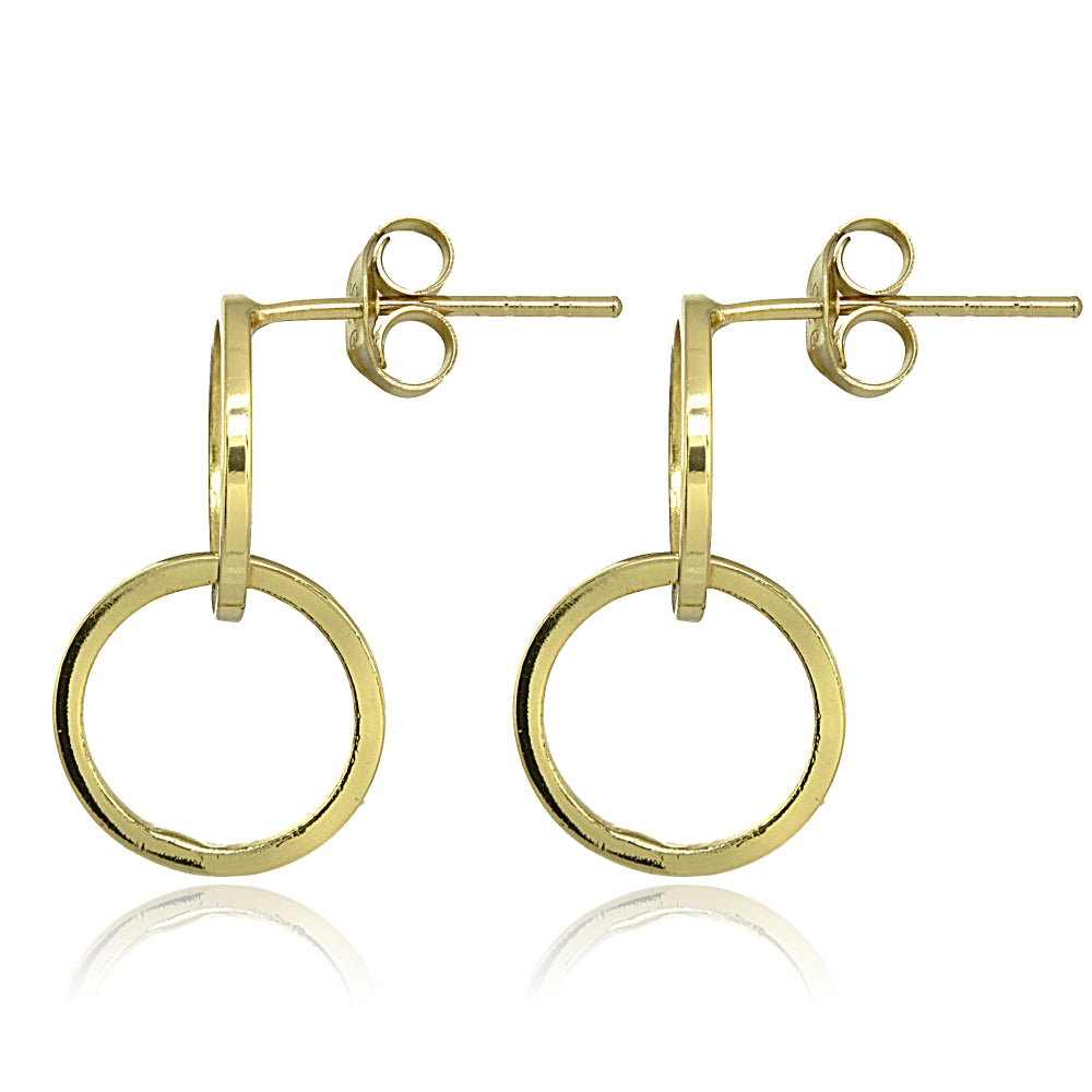 Yellow Gold Flashed Sterling Silver Polished Interlocking Double Circle Frontal Hoop Drop Earrings-2