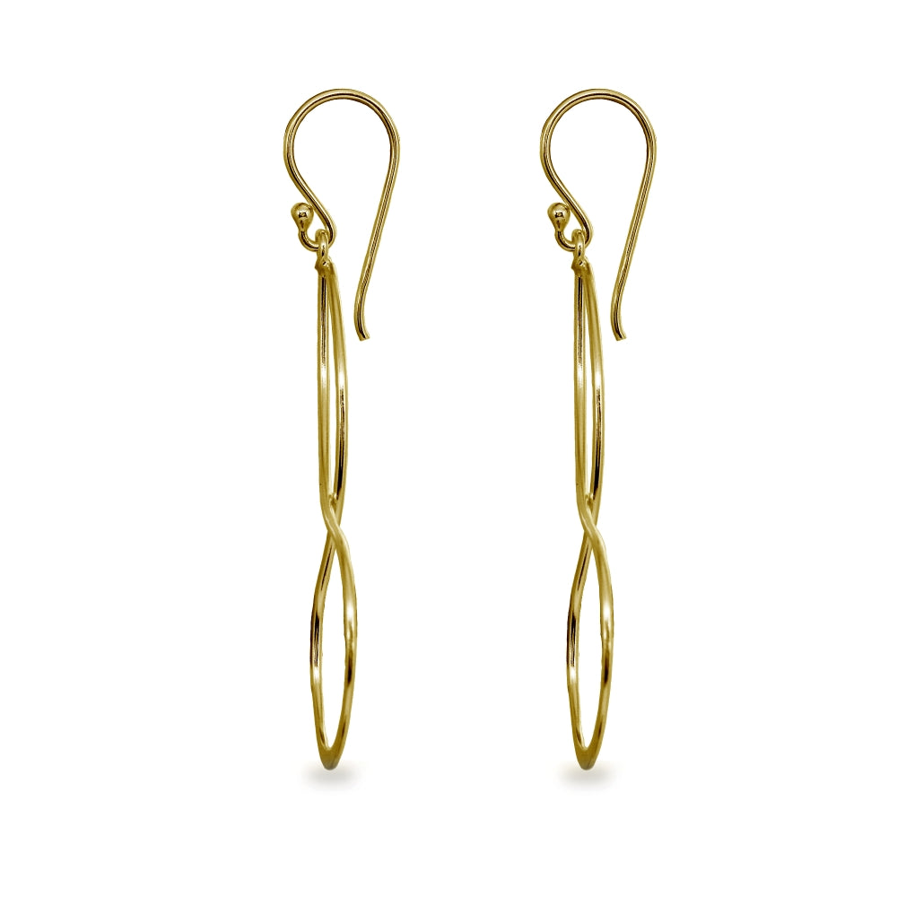 Yellow Gold Flashed Sterling Silver Polished Infinity Symbol Marquise Shape Dangle Earrings-2