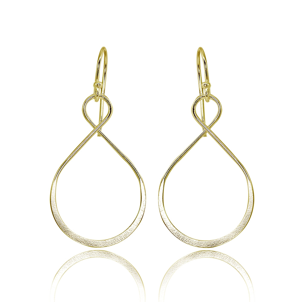 Yellow Gold Flashed Sterling Silver Polished Infinity Symbol Teardrop Shape Dangle Earrings