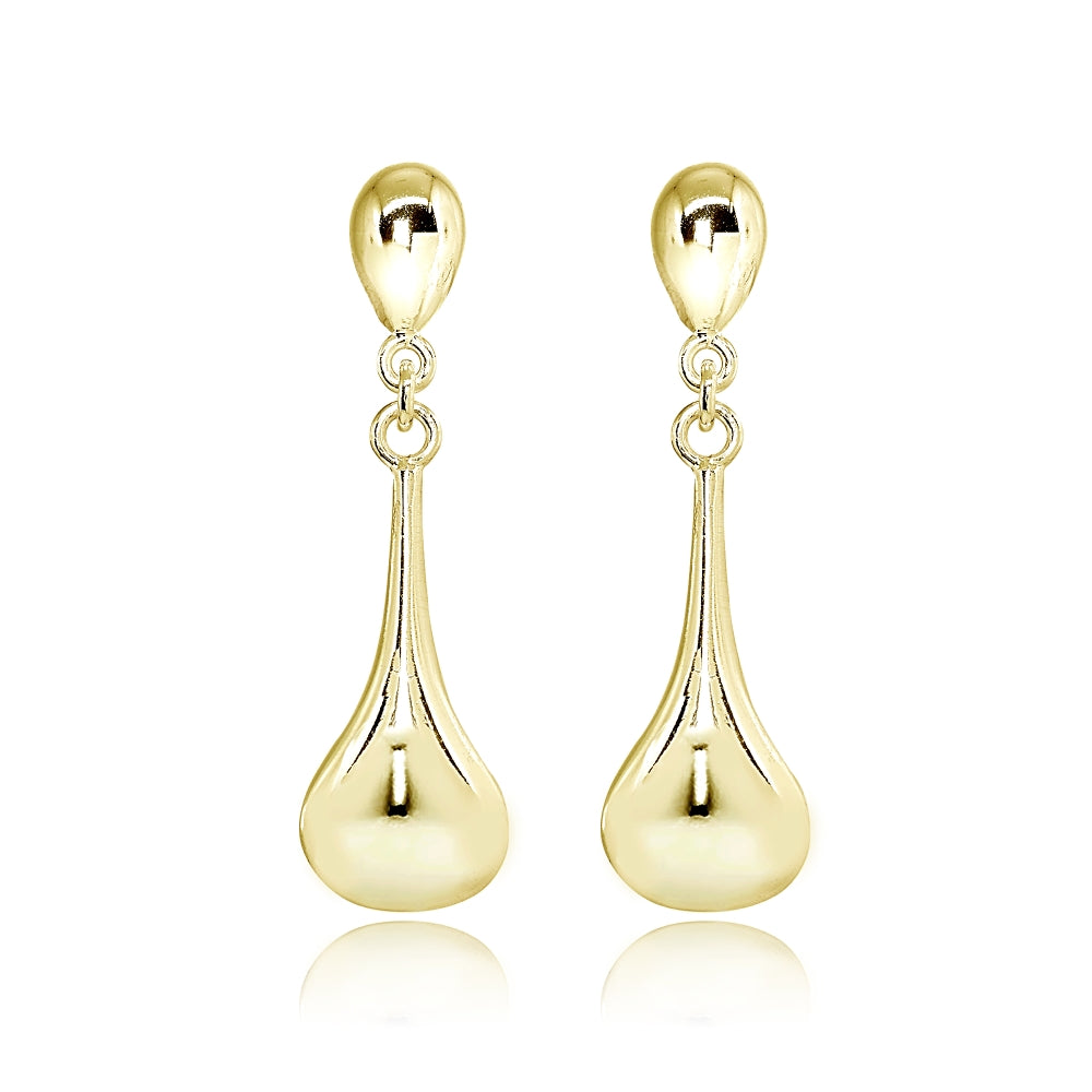 Yellow Gold Flashed Sterling Silver Polished Teardrop Long Drop Dangle Earrings