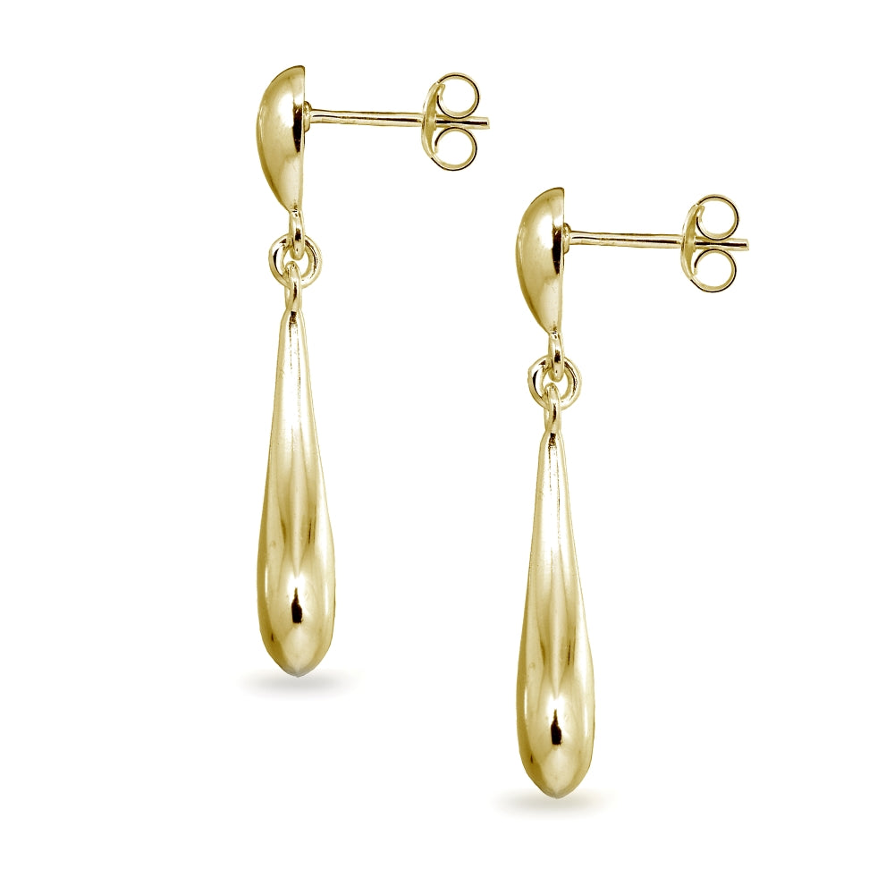 Yellow Gold Flashed Sterling Silver Polished Teardrop Long Drop Dangle Earrings-2