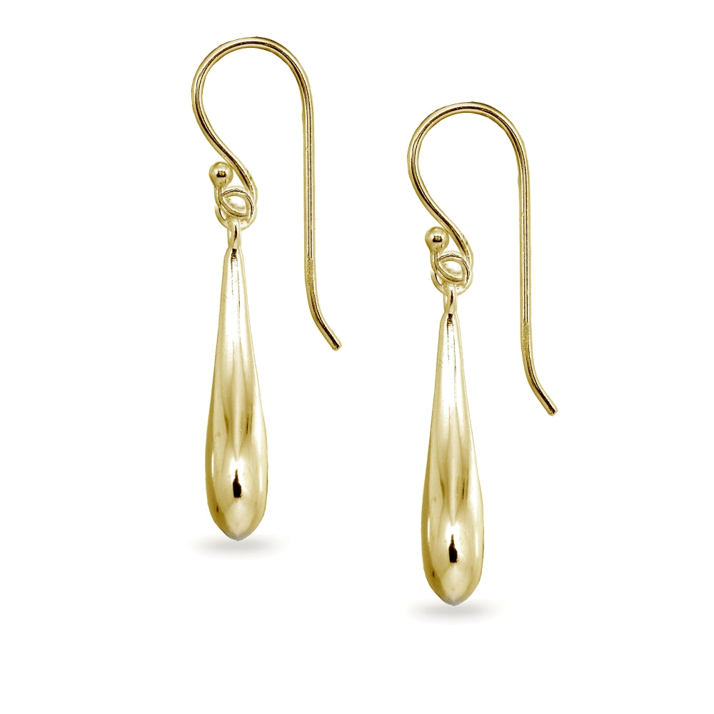 Yellow Gold Flashed Sterling Silver Polished Teardrop Long Drop Earrings-2