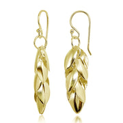 Yellow Gold Flashed Sterling Silver Polished Leaf Petals Dangle Drop Earrings