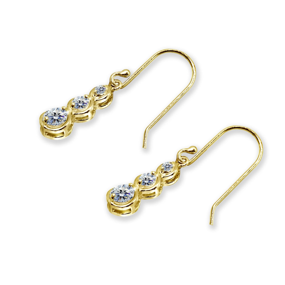 Yellow Gold Flashed Sterling Silver Round Three Stone Journey Infinity Dangle Earrings Made with Swarovski Zirconia-4