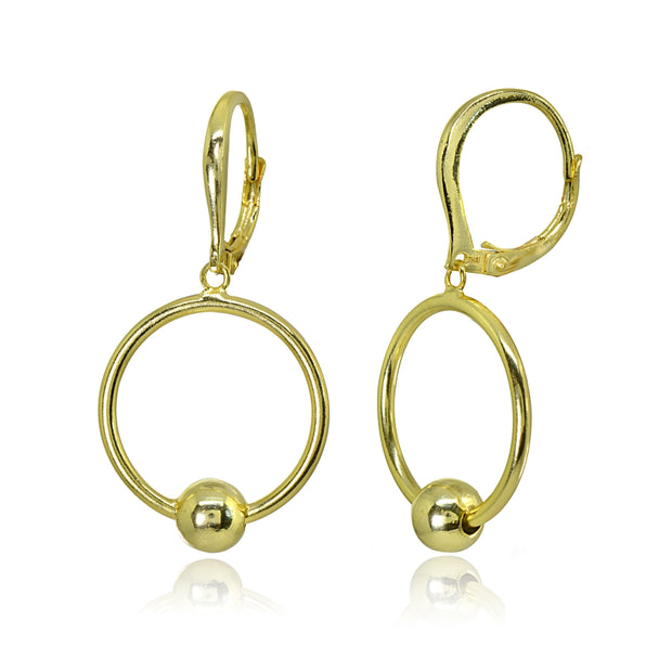 Yellow Gold Flashed Sterling Silver Polished Frontal Hoop Circle Bead Drop Dangle Leverback Earrings