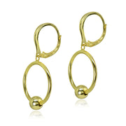 Yellow Gold Flashed Sterling Silver Polished Frontal Hoop Circle Bead Drop Dangle Leverback Earrings