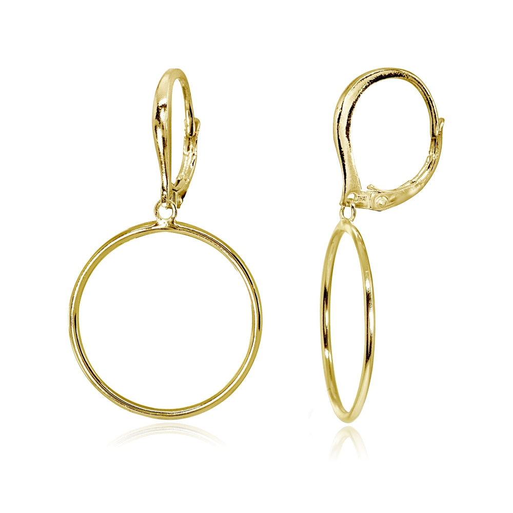 Yellow Gold Flashed Sterling Silver Polished 20mm Frontal Hoop Circle Drop Dangle Leverback Earrings