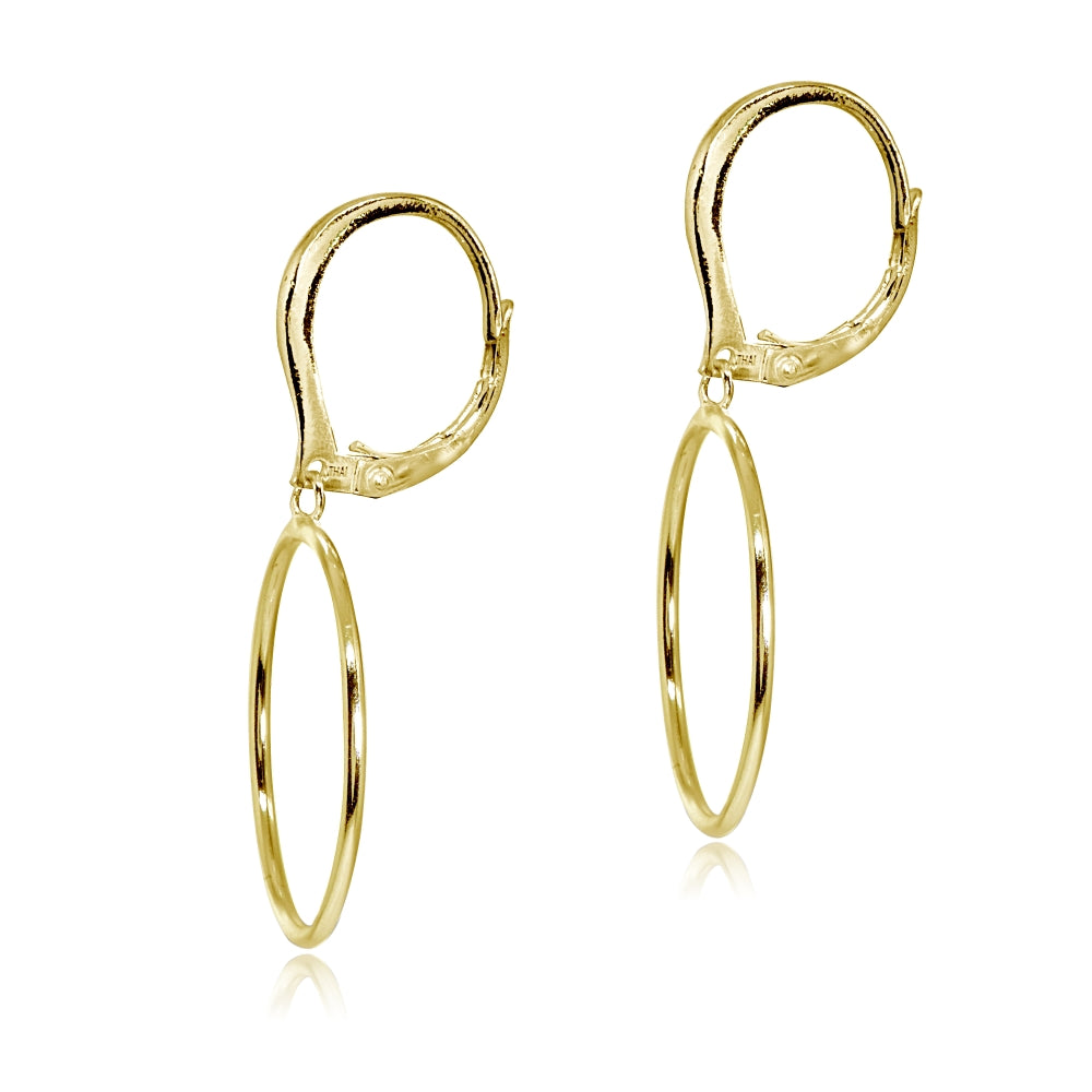 Yellow Gold Flashed Sterling Silver Polished 20mm Frontal Hoop Circle Drop Dangle Leverback Earrings-2