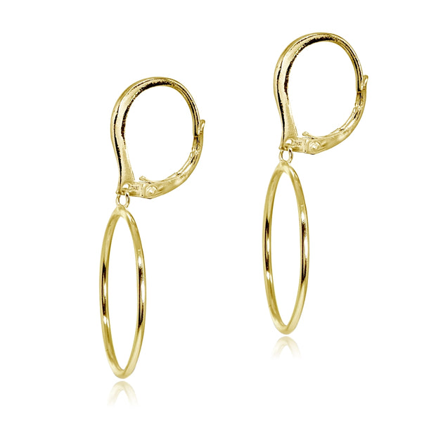 Yellow Gold Flashed Sterling Silver Polished 20mm Frontal Hoop Circle Drop Dangle Leverback Earrings