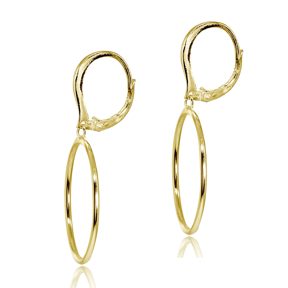 Yellow Gold Flashed Sterling Silver Polished 30mm Frontal Hoop Circle Drop Dangle Leverback Earrings-2
