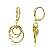 Yellow Gold Flashed Sterling Silver Polished Frontal Hoops Interlocking Circle Link Drop Dangle Leverback Earrings