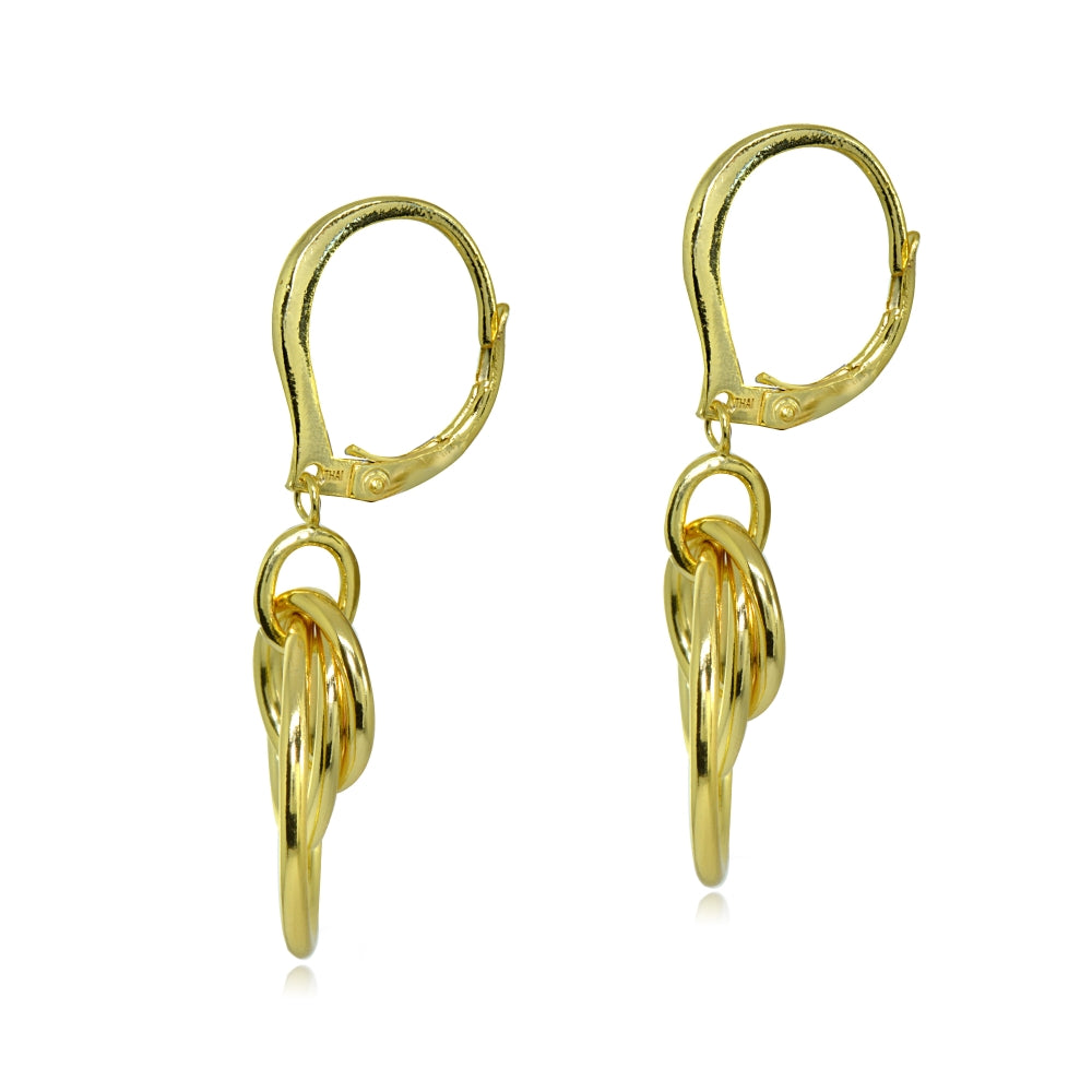 Yellow Gold Flashed Sterling Silver Polished Frontal Hoops Interlocking Circle Link Drop Dangle Leverback Earrings-2