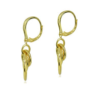 Yellow Gold Flashed Sterling Silver Polished Frontal Hoops Interlocking Circle Link Drop Dangle Leverback Earrings