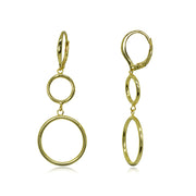 Yellow Gold Flashed Sterling Silver Polished Double Frontal Hoops Circles Drop Dangle Leverback Earrings