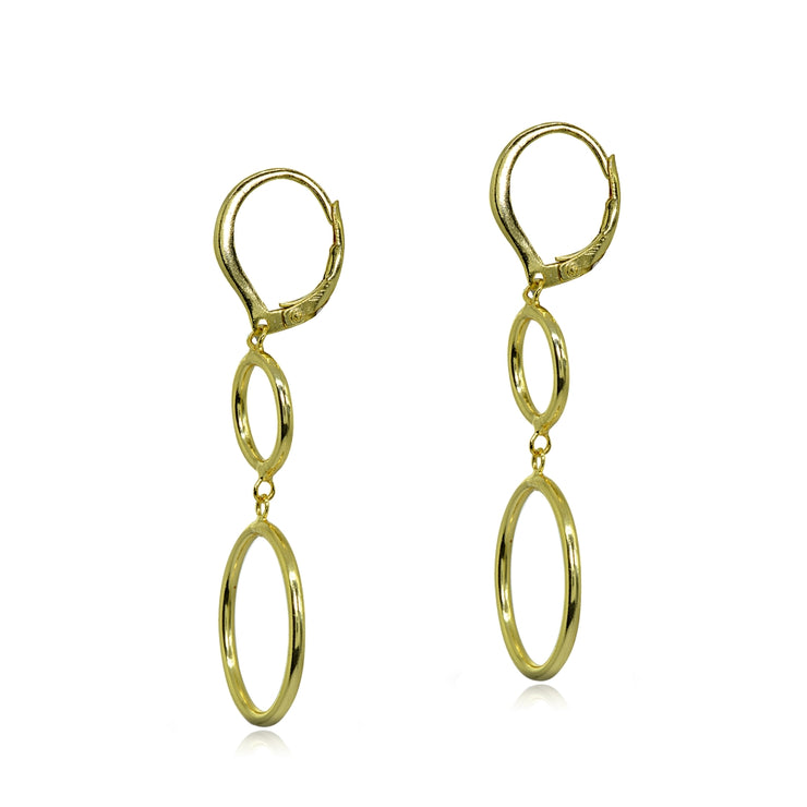 Yellow Gold Flashed Sterling Silver Polished Double Frontal Hoops Circles Drop Dangle Leverback Earrings